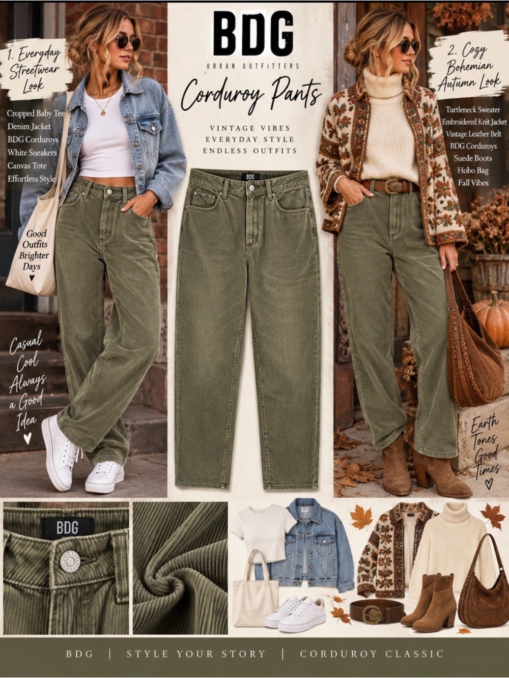 BDG Urban Outfitters Olive Green Corduroy Mom High-Rise pants size 30
